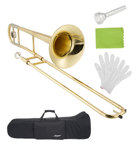 lot 3087 image: Senfot Alto Trombone Starter Kit, Gold Lacquer Brass with Case, Mouthpiece, Gloves, Cloth Accurate tone and Penetraing Sound, School Band & Orchestra Essential Instrument - Retail $0