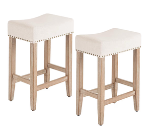 lot 3096 image: Furniliving Bar Stools Set of 2, 26 Inch Counter Height Bar Stools,Upholstered Kitchen Barstools with Solid Wooden Legs, Saddle Stools for Kitchen Island, Bar, Cafe, Beige - Retail $0