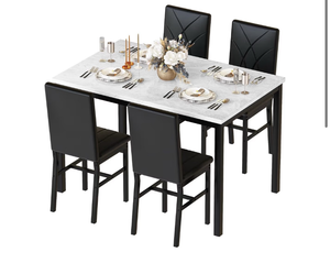 lot 3100 image: Hooseng Dining Chair set (4 chairs) (no table) PU Leather Upholstered Dinner Chairs for Compact Dining Room,Small Space,Black - Retail $0