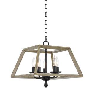 lot 3102 image: Kira Home Dempsey 16  Modern Farmhouse 5-Light Pendant Light  Open Shade Design  Black Accents  Smoked Birch Finish - Retail $147