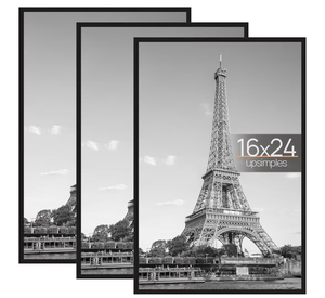 lot 3109 image: upsimples 16x24 Picture Frame Black 3 Pack, Scratch-Proof Poster Frames 16 x 24 for Photo Gallery - Slide-In Strips, Horizontal or Vertical Wall Mounting - Retail $0