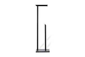 lot 3112 image: ROOMOXIE Toilet Paper Roll Holder Stand Marble Base with Reserve, Freestanding Toilet Paper Holder Stand 26 H Bathroom Tissue Roll Holder. Angled tip Completes This Black Toilet Paper Holder Stand - Retail $0