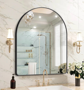 lot 3127 image: FORBATH Arched Bathroom Mirror 30x36 Inch, Bathroom Mirror Wall Mounted Modern Black Aluminum Frame Decor Dresser Mirror for Bedroom Living Room Entryway, Hanging or Leaning Against Wall - Retail $0
