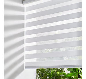 lot 3130 image: Persilux Cordless Zebra Blinds for Windows Shades (65 W x 72 H, White) Dual Layer Fabric Light Control for Day and Night Room Darkening Sheer Roller Shades for Home, Bedroom and Office - Retail $0