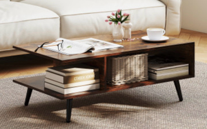 lot 3134 image: Mid Century Modern Rectangle Coffee Table2-Tier Accent Table with 2 OpenCompartments - Retail $0