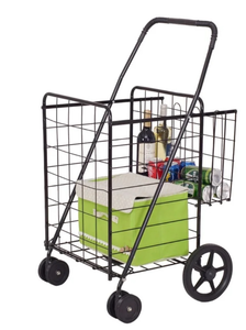 lot 3148 image: Costway Folding Shopping Cart Jumbo Basket Grocery Laundry with Swivel Wheels Black - Retail $0