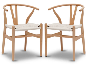 lot 3153 image: Set of Two Wishbone Weave Chairs Beige - Retail $0