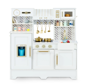 lot 3161 image: Kids Play Kitchen with Stoves and Faucet for Girls Boys Aged 3-6, White - Retail $179