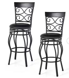 lot 3164 image: Vintage Swivel Bar Stools 30 in. Bistro Upholstered Dining Chairs Black (Set of 2) - Retail $196