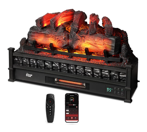 lot 3167 image: TURBRO Eternal Flame 23in. WiFi Infrared Quartz Electric Fireplace Log Heater with Sound Crackling, Realistic Pinewood Logs, Adjustable Flame Colors, Remote Control, Thermostat, Timer, EF30-PB, 1500W - Retail $0