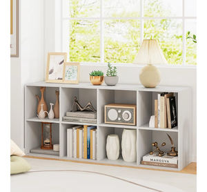lot 3170 image: 8 Cube Storage Organizer, Wooden Vertical & Horizontal Book Shelf, 24�� Low Bookcase Under Window with Back Panels, 2-Tier Bookshelf for Classroom Home Office Living Room (White) - Retail $0