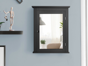 lot 3171 image: Black Wall Mount Bathroom Cabinet - Retail $0