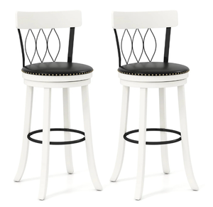 lot 3172 image: Swivel Bar Stools Set Of 2, 30 Inches, Rubber Wood Frame, Tufted Rivets - Retail $279