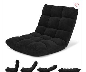 lot 3174 image: Adjustable 14 Position Floor Chair Folding Lazy Gaming Sofa Cushioned Black (tear on seam, can be repaired) - Retail $0