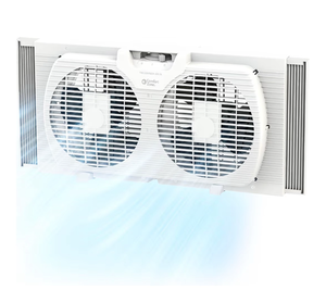 lot 9991 image: Comfort Zone Twin Window Fan with Reversible Airflow Control, 9 inch, Auto-Locking Expanders, 2 Speed Fan, Dual Fan, Exhaust, Airflow 9.84 ftsec, Ideal for Home, Kitchen, Bedroom & Office, CZ319WT - Retail $0
