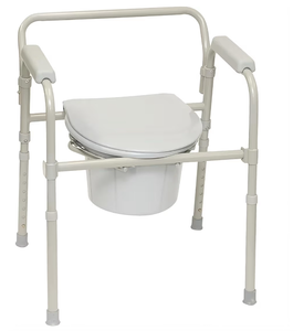 lot 9992 image: ProBasics 3-in-1 Folding Commode Chair with Full Seat, 350 lb Capacity, Portable Self-Contained Commode, Foldable Steel Frame - Retail $0