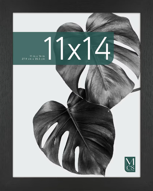 lot 9911 image: MCS Studio Gallery 11x14 Picture Frame Black Woodgrain, Rectangle Photo Frame for Photos, Posters & Art Prints (1-Pack) - Retail $0