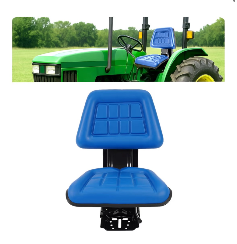 lot 1722 image: Universal Tractor Suspension Seat Adjustable Compatible with John Deere Massey Ferguson Fits for FordNew Holland Models Steel Plastic Blue Black Electrophoresis - Retail $95