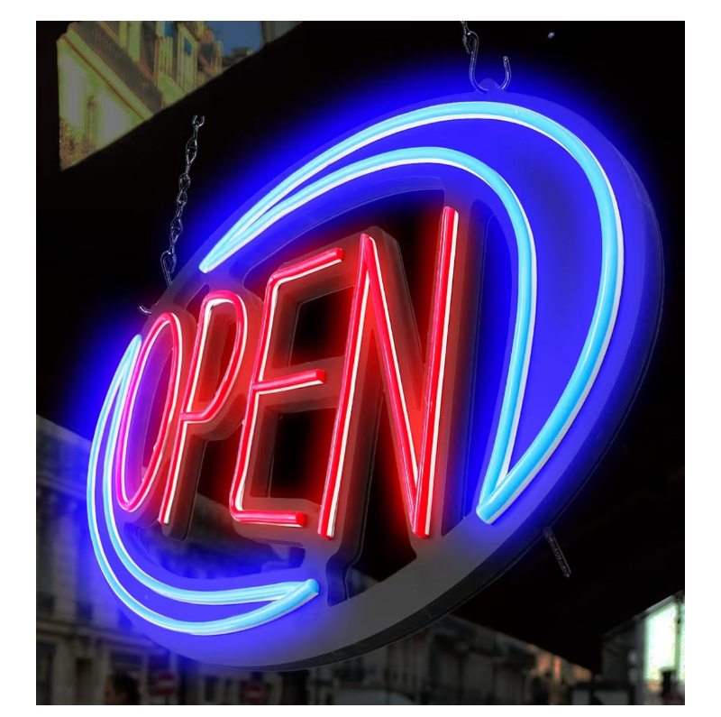 lot 1967 image: LED Open Sign with Blue Border - Retail $75