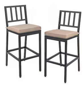 lot 3179 image: Costway Set of 2 Black Metal Frame Stationary Bar Stool Chair with Off-white Solid Seat - Retail $0