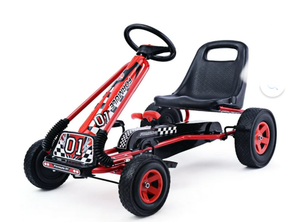 lot 3182 image: Costway 4 Wheels Kids Ride On Pedal Powered Bike Go Kart Racer Car Outdoor Play Toy Red (loose hardware) - Retail $0