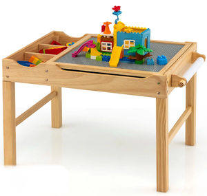lot 3183 image: Costzon Kids Table 3in1 Wood Building Block Desk w Storage and Paper Roll (no instruction pamphlet) - Retail $0