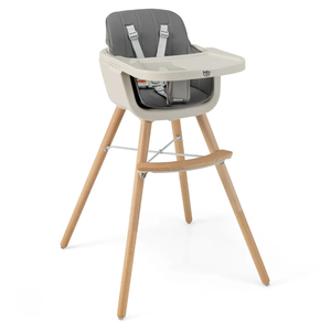 lot 3194 image: Convertible Wooden High Chair With Cushion, Light Gray - Retail $0
