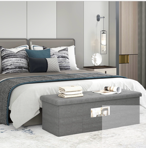 lot 3203 image: Costway JV13444DG 43 in. Folding Storage Ottoman Bench - Linen End of Bed Bench with Padded Seat, Dark Gray - Retail $0
