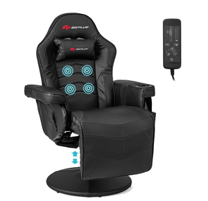 lot 3213 image: Goplus Gaming Chair, Height Adjustable Massage Video Game Chair with Retractable Footrest, Cup Holder, Headrest, Swivel Office Chair, Racing Style Swivel Gamer Chai - Retail $350