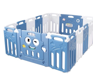 lot 3214 image: 16-Panel Foldable Baby Playpen Kids Activity Centre w Lock Door & Rubber Mats - Retail $0