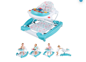 lot 3216 image: HONEY JOY Baby Walker, 6-in-1 Foldable Baby Walker and Bouncer Combo, Infant Activity Walker with Wheels, Adjustable Heights, Rocker, Music, Lights, Walker for Baby Boy Girl 7-14 Months (Green - Retail $0