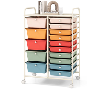 lot 3217 image: Costway 15 Drawer Rolling Storage Cart Tools Scrapbook Paper Office School Organizer - Retail $0
