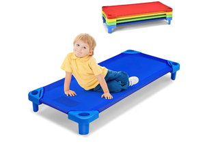 lot 3218 image: Costzon Daycare Cots for Kids, Pack of 4, 51�� L x 23�� W Stackable Nap Cots with Easy Lift Corners, Ready-to-Assemble, Preschool Classroom Daycare Beds for Sleeping, Resting, Naptime - Retail $0