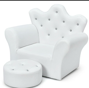 lot 3222 image: Children Upholstered Princess Sofa W Ottoman Diamond Decoration Toddler Chair - Retail $0