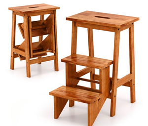 lot 3229 image: 3-Tier Folding Step Stool Rubber Wood Ladder Chair with Handle - Retail $0