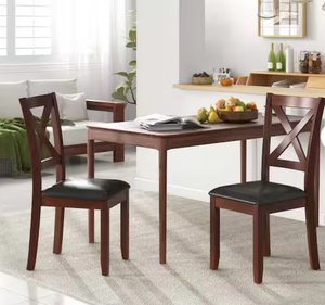 lot 3235 image: CostwayBrown Wooden Dining Chairs Kitchen Side Chair with Padded Seat Rubber Wood Legs Set of 2 - Retail $0