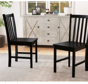 lot 3236 image: Costway KC58690BK Rustic Dining Chairs - Wooden Kitchen Chairs with Slat Tilt Backrest, Black - Set of 2 - Retail $0