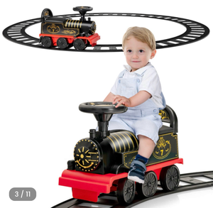 lot 3243 image: Costway TQ10273US-DK 6V Ride-on Train 2-Seater with Carriage & Flashing LED Lights - Retail $0