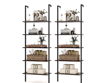 lot 3245 image: Costway 2 PCS 5 Tier Ladder Shelf 71 Wall-Mounted Bookshelf Display Storage Organizer Brown - Retail $0