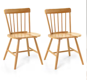 lot 3246 image: Set of 2 Farmhouse Dining Chairs Spindle Back Armless NaturalBlack Finish (Rubber Wood Frame) - Retail $0