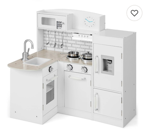 lot 3248 image: Costway Kids Corner Kitchen Playset Wooden Chef with Sink and Stove - Retail $0