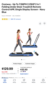 lot 3250 image: Costway - Up To 7.5MPH 2.25HP 2 in 1Folding Under Desk Treadmill Remote Control APP, Single Display Screen - Navy Blue - Retail $0