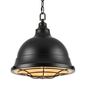 lot 3255 image: Kira Home Liberty 13  Modern Industrial Pendant Light  Metal Cage Shade  Adjustable Hanging Height  Black Finish - Retail $110