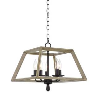 lot 3256 image: Kira Home Dempsey 16  Modern Farmhouse 5-Light Pendant Light  Open Shade Design  Black Accents  Smoked Birch Finish - Retail $147