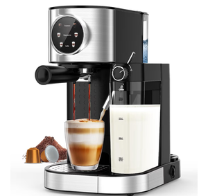 lot 3274 image: COWSAR Espresso Machine 20 Bar, Commercial Latte & Cappuccino Machine with Automatic Milk Frother, for Ground Coffee & Capsules, Dual Boiler, 57oz Water Tank, Expresso Machines for Home, Touchscreen - Retail $0
