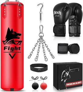 lot 913 image: 4FT Hanging Punching Bag with 12oz MMA Gloves, PU Leather Bag