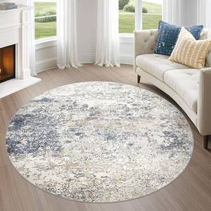 lot 914 image: $53 8ft Round Area Rug, Washable, Soft Indoor Low-Pile Beige