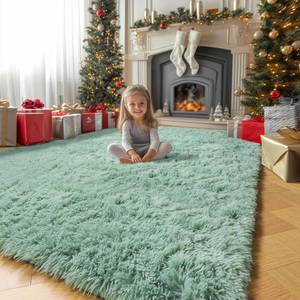 lot 941 image: Amdrebio Sage Green Fuzzy Plush Area Rug 4x6 for Bedroom