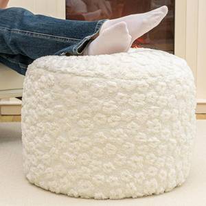 lot 945 image: Ottoman Foot Rest Round Boho Floor Poof 18x18x14 Cream White