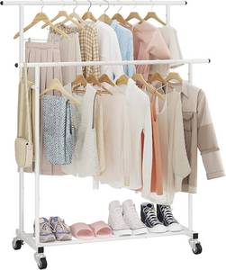 lot 954 image: Calmootey Double Rod Garment Rack, Rolling Clothes Rack, Organizer